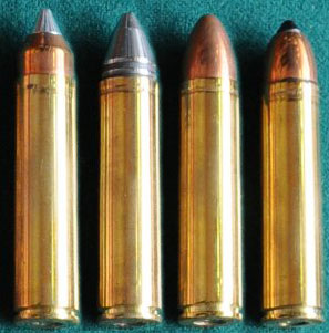патроны 12.7х55 для штурмового автомата АШ-12 (слева направо - с легкой пулей, двухпульный, с тяжелой пулей, с бронебойной пулей)