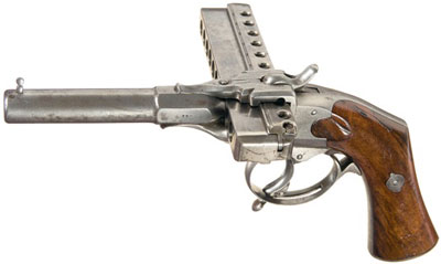 пистолет XIX века построенный по схеме «губная гармошка»