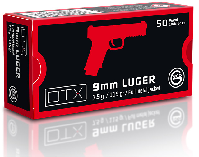 Комбинация
точности и надежности за разумные деньги делает патрон GECO DTX FMJ калибра 9мм
Luger идеальным тренировочным патроном
