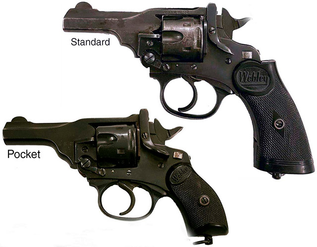 Стандартная и карманная версии револьверов Webley & Scott Mk IV с 3-дюймовым стволом, выпускавшиеся в ХХ веке