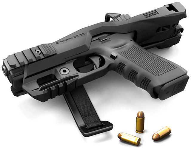 Пистолет Glock с конвертером Recover Tactical 20/20 Glock Stabilizer Kit. Приклад сложен