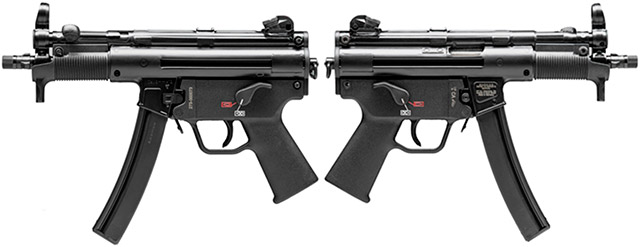 Пистолет SP5K-PDW отличает 4.5” ствол с адаптером в стиле Navy. Обратите
 внимание на лопастной фиксатор магазина. Пистолет SP5K-PDW 
использует зарядные магазины – 10- и 15-зарядные доступны по запросу