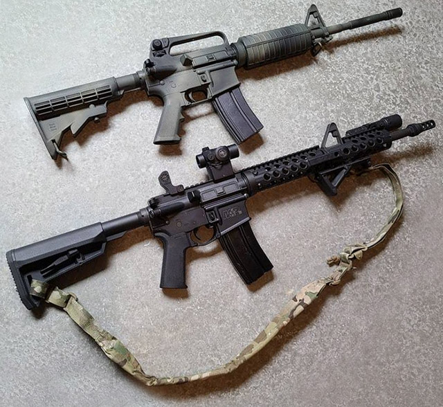 Сборная винтовка AR-15 рядом с Smith & Wesson M&P-15R