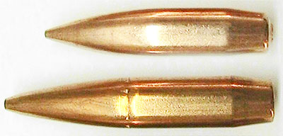 Пуля .338 Norma Magnum (снизу) и .338 Lapua Magnum (сверху)