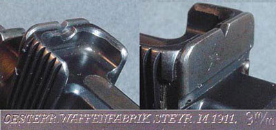 регулируемый целик и клеймо коммерческой модели Steyr M1911