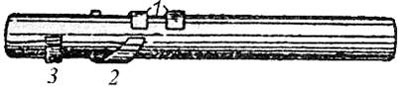 Ствол Steyr M1912: 1 - боевые выступы; 2  - поворачивающий выступ; 3  - ограничивающий выступ