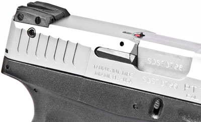 вид на целик, замок безопасности TSS и указатель наличия патрона в патроннике пистолетов Taurus серии Slim