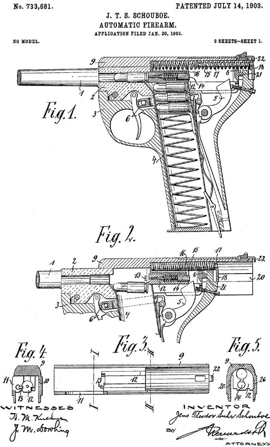 схема из патента пистолета Schouboe