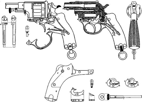 Nagant M 1878 чертеж к британскому патенту № 4310 от 1879 г на УСМ и шомпол-экстрактор конструкции Эмиля Нагана