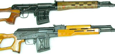 Снайперская винтовка PSL (внизу) в сравнении с винтовкой СВД (вверху)