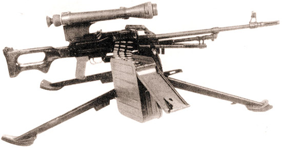 7,62-мм модернизированный пулемет ПКМСН (6ПЗМН) с прицелом ночного видения НСПУ на станке Степанова 6Т5