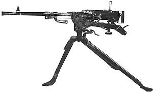 Станковый пулемет Горюнова модернизированный (СГМ) на станке-треноге конструкции Сидоренко-Малиновского (в положении для стрельбы сидя).