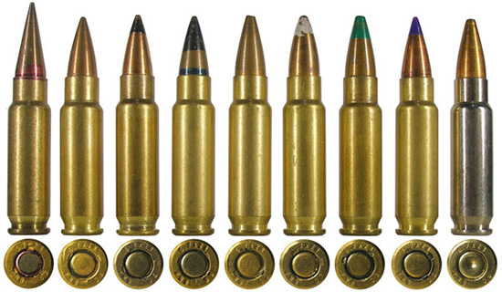 Линейка бельгийских патронов 5,7х28: 1 — досерийный патрон с пулей 
SS-90; 2-4 — патроны с пулей со стальным сердечником SS-190 (варианты 3 и
 4 предназначались для американского рынка и обозначались как 
«бронебойные»); 5 и 7 — патроны с пулей SS-192 типа Hollow Point (№7 — 
для американского рынка); 6 — патрон с дозвуковой пулей SS-193; 8 — 
спортивный патрон SS197SR (sporting round) с пулей Hornady V-Max; 10 — 
учебный патрон