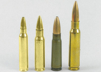 Заполняющий брешь (слева направо): .223 Remington, 6,8 мм Remington Special Purpose Cartridge, 7,62×39 и .308 Winchester.