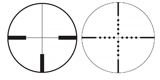 Сетки German №4 (слева) и Mildot (справа)