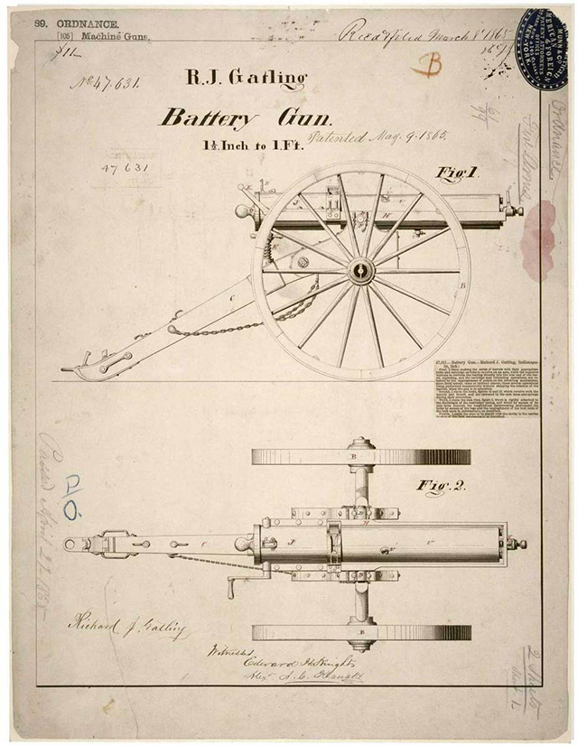 Патент на пулемёт Гатлинга 1865 года