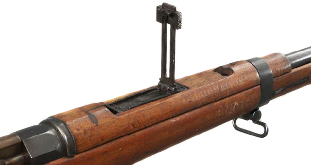 Вид на ствольную накладку и прицел Fusil d'infanterie Gras Mle 1874 M80 M14