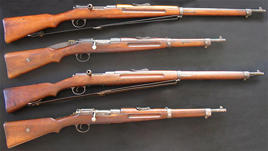 Сверху - винтовка и карабин Mannlicher-Schoenauer Υ1903, снизу - винтовка и карабин Mannlicher-Schoenauer Υ1903/14