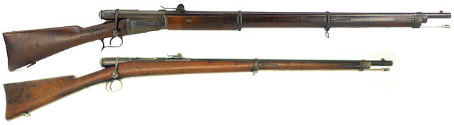 Cadet Gewehr Vetterli Modell 1870 (снизу) в сравнении с Repetiergewehr Vetterli Modell 1869 (сверху)