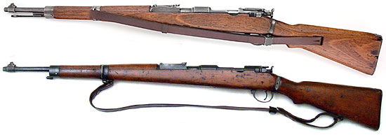 Infanterie Gewehr 98/40 (сверху) и Gyalogsagi Puska 43M (снизу). Хорошо видна разница в креплении штык-ножа и ремня