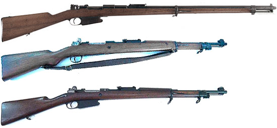 Сверху - вниз: Mauser 1889, Mauser 1935, Mauser 1889/36