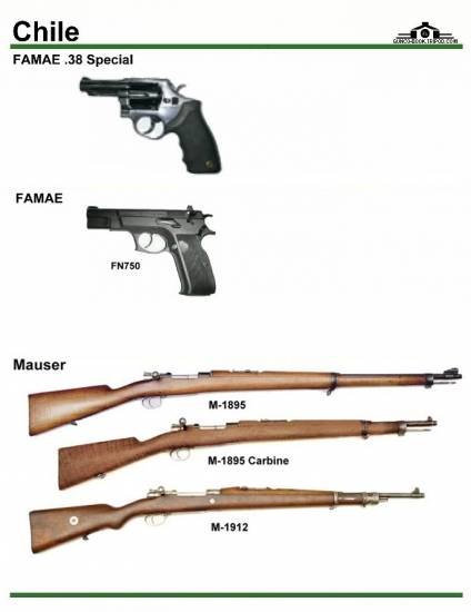 Чили: FAMAE .38 Special, FN750, Mauser M 1895, ...