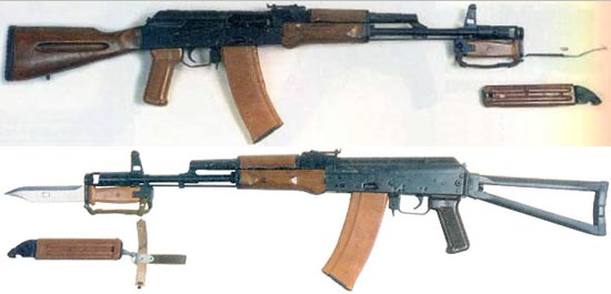 АК-74 (вверху) АКС-74 (внизу) образца 1974 года