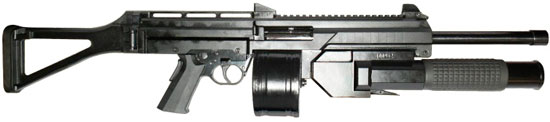 LW-3 с барабанным магазином и 38-мм подствольным гранатометом для «несмертельных» боеприпасов