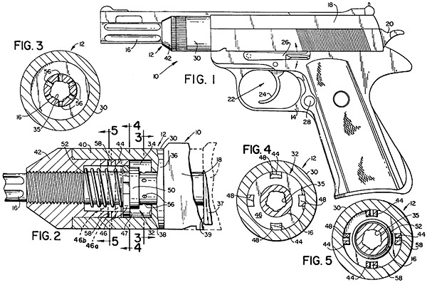Рисунок из патента, где иллюстрируется устройство газоотводной системы пистолета