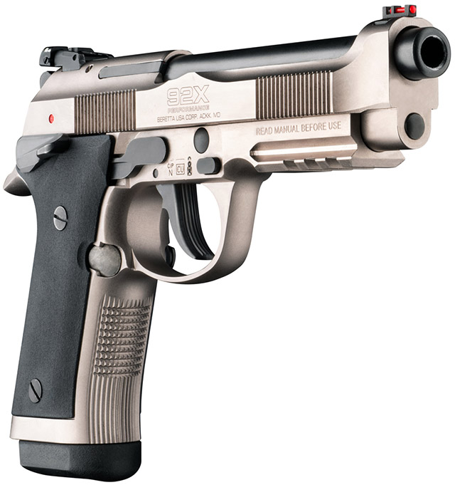 Правая сторона пистолета
Beretta 92X Performance: обращают на себя внимание планка Пикатинни в передней
части затвора и новый дизайн спускового крючка. Предохранитель на рамке
двухсторонний