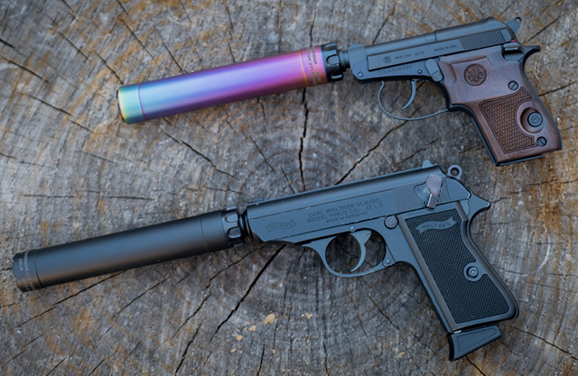 Глушители CGS Hydra на пистолетах Beretta Bobcat 21A и Walther PPK/S 22