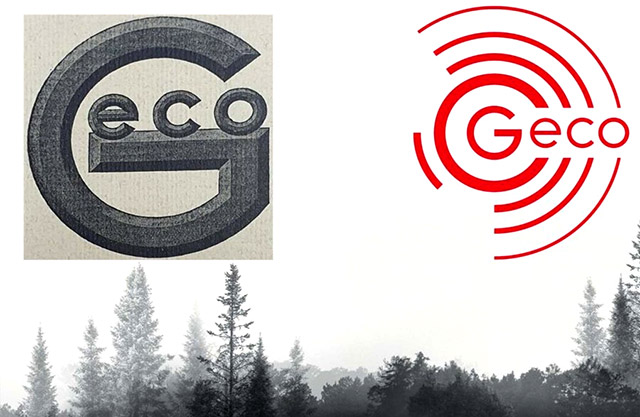 Классический логотип GECO и новая, легкая и воздушная версия справа.  Однако стилизованная мишень четко отражает
основную производственную зону