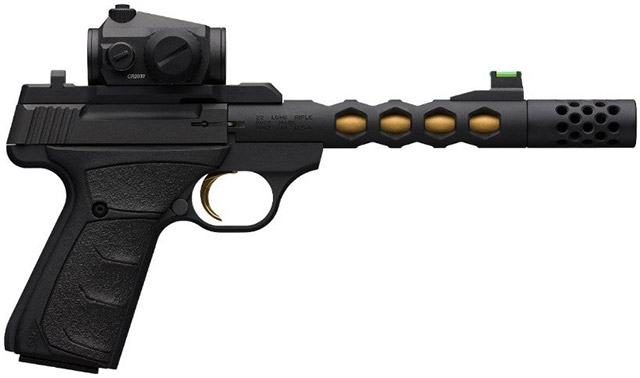 Пистолет .22 LR Browning Buck Mark Vision Black/Gold Suppressor Ready с коллиматорным прицелом Vortex