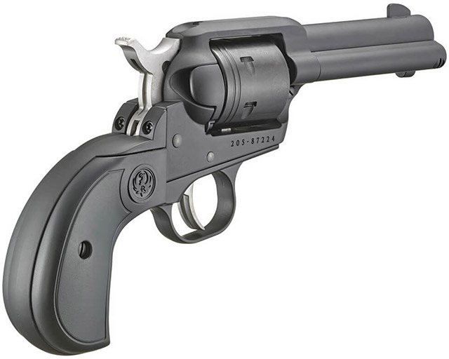 Рамка револьвера Ruger Wrangler Birdshead изготовлена из алюминиевого 
сплава. Барбан не откидной — перезаряжание осуществляется через откидной
 щиток с помощью интегрированного выталкивателя