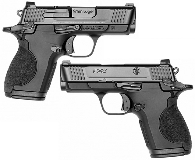 9-мм пистолет Smith & Wesson CSX с алюминиевой рамкой весит чуть 
больше полукилограмма и удобен для постоянного ношения в качестве оружия
 самообороны