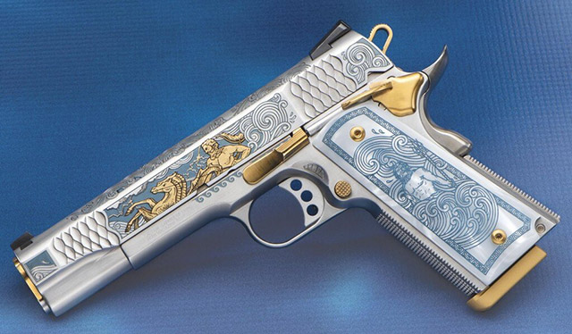 Коллекционный пистолет SK Customs Poseidon создан на основе Smith & Wesson Full Size 1911 E-Series калибра .45 ACP