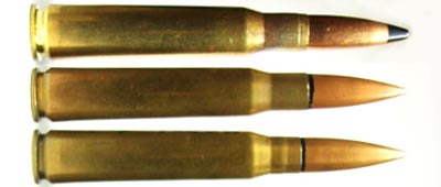 12.7x99 (.50 BMG), 13.2x99 Hotchkiss, 13.2x96 Hotchkiss (сверху-вниз)