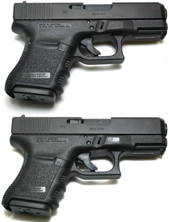 Glock 29 (сверху) и Glock 29SF (снизу)