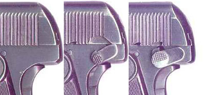 вид на заднюю часть рамки FN Browning M 1906 разных моделей без и с флажковым предохранителем
