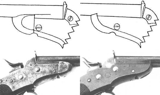 Nagant M 1877 «модель первого типа» - слева и «модель второго типа» - справа