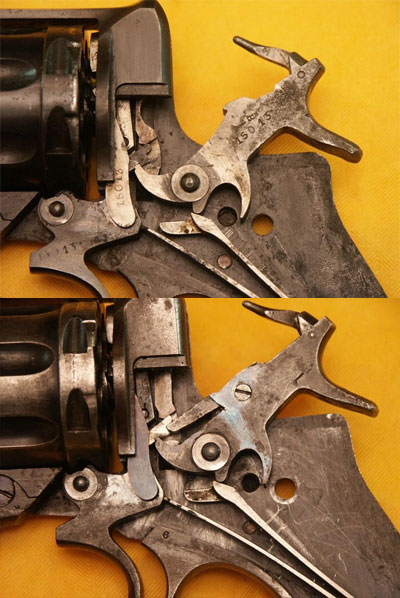 УСМ одинарного действия (вверху) УСМ двойного действия (внизу) используемые в револьверах Наган обр 1895 года