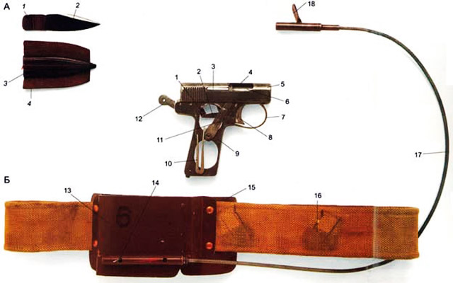 «Стреляющий пояс» с 6,35-мм пистолетом «Beблей-Скотт». Уильям Годфрей Де Лизл. Великобритания. 40-е гг. ХХ в