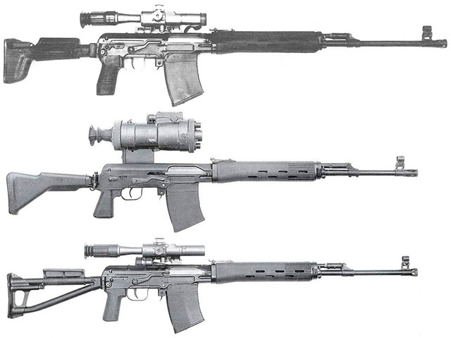 Различные варианты опытных винтовок СВДС