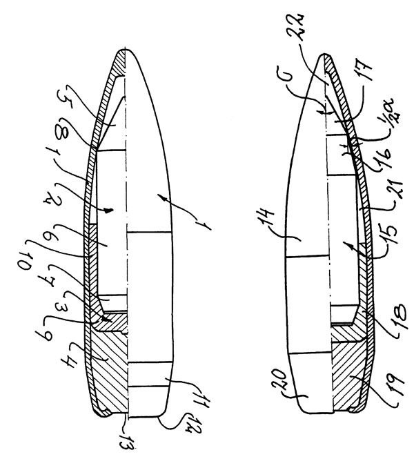 Варианты бронебойных пуль, разработанные компанией Nammo Van?sverken AB (US Patent 6 286 433 от 11.09.2001 г.)