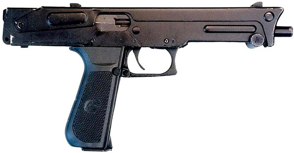 Пистолет-пулемет ПП-93 со сложенным сверху прикладом, вид справа. Такая конструкция позволяет легко скрыть его под одеждой