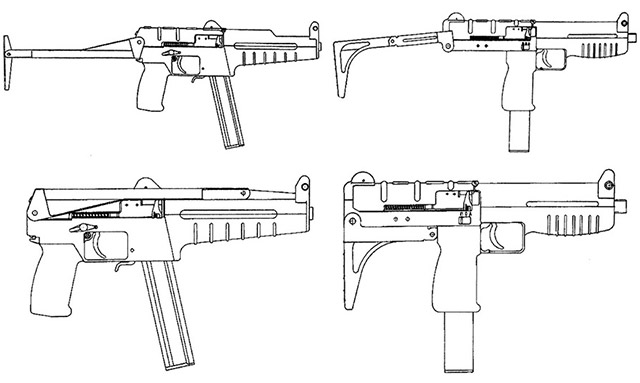 Эскизы проектов пистолетов-пулемётов под патрон 9×21 мм