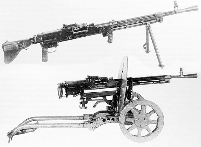 7,62-мм единый пулемёт Гаранина КБ-П-420 на сошках и колёсном станке, 1947 год