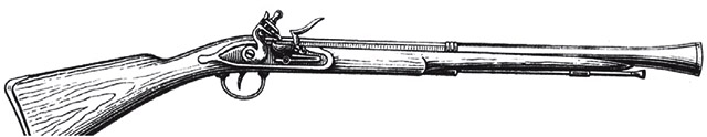 Рис. 9. Итальянское кавалерийское ружье (так называемый тромбон). Раструб в дульной части ствола служит для удобства заряжания на коне и для большего рассеивания при стрельбе картечью