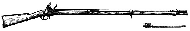 Русское пехотное ружье образца 1826 года. Рядом — трехгранный штык (вид справа)