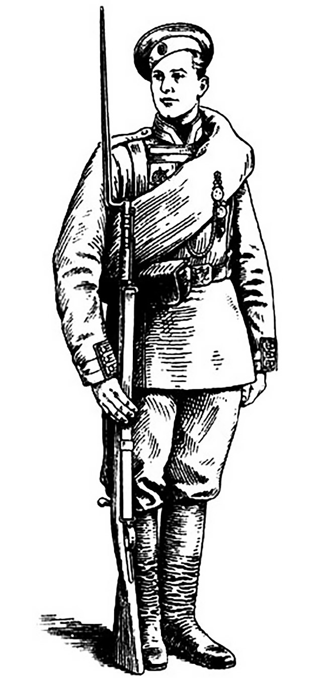 Русский солдат гвардейской пехоты, вооруженный винтовкой Бердана №2 (по картине художника И. Прянишникова, 1880-е годы)